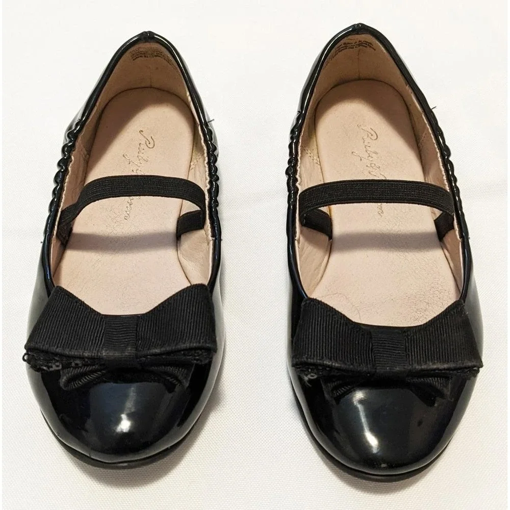 EUC Ruby & Bloom Baby Girls 10.5 M Black Patent Leather Bow Flats Shoes